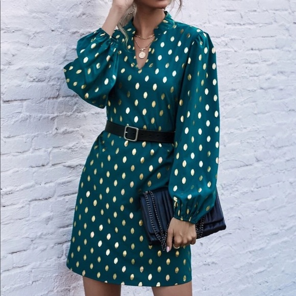 Notched neck gold dot party dress - Picture 9 of 12